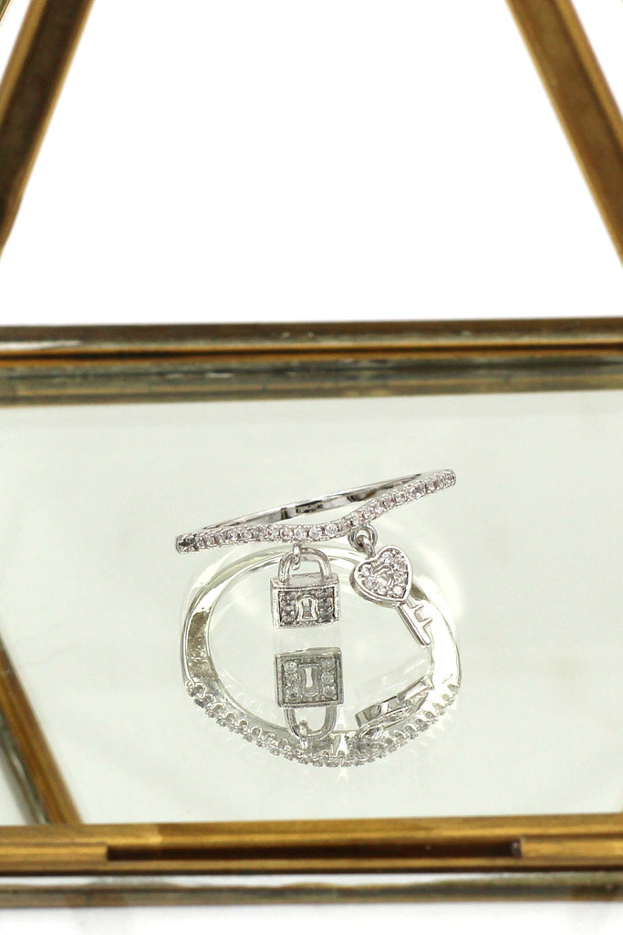 fashion crystal lock necklace ring set