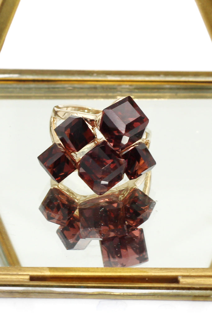 colorful square crystal golden ring