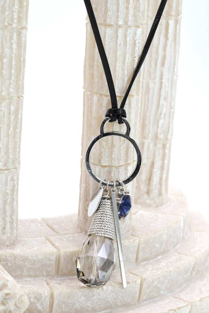 fashion gray crystal leather necklace
