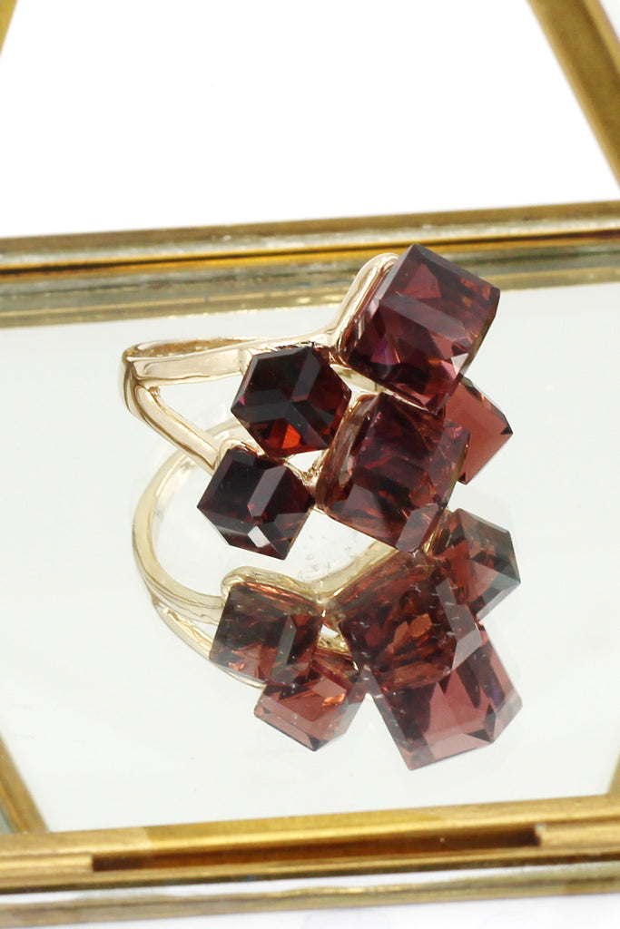 colorful square crystal golden ring