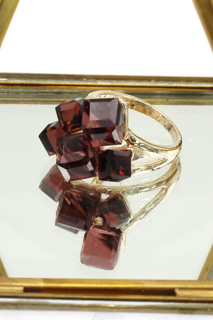 colorful square crystal golden ring