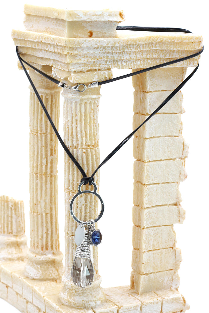 fashion gray crystal leather necklace