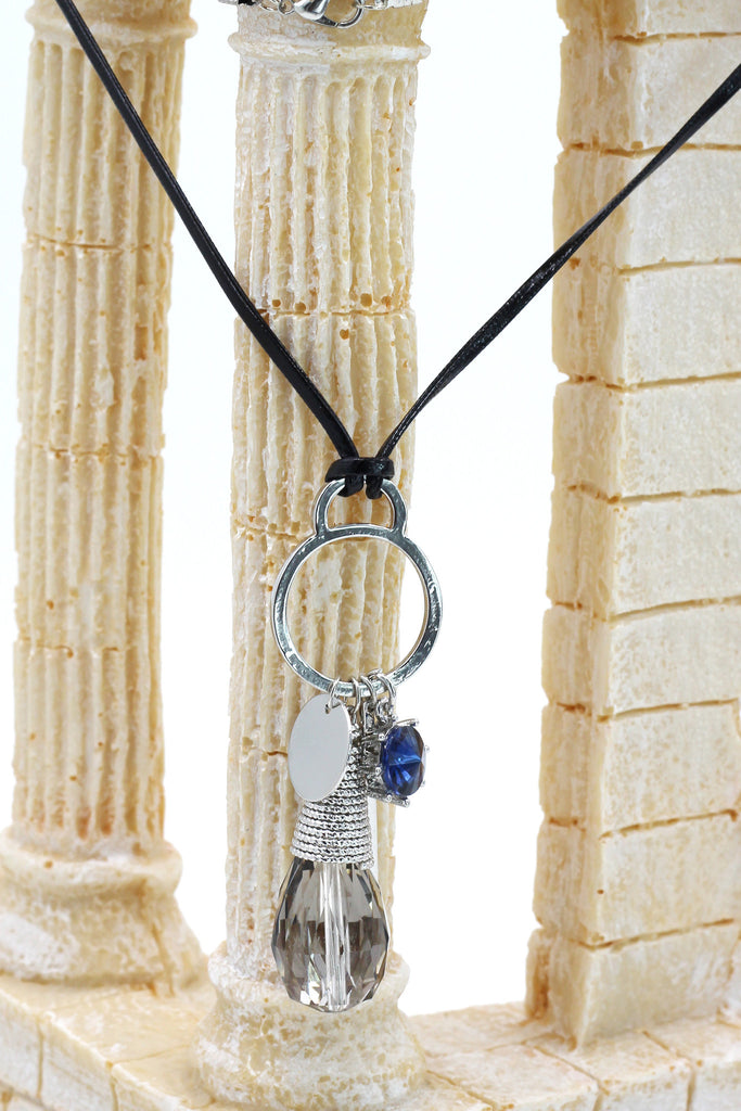 fashion gray crystal leather necklace