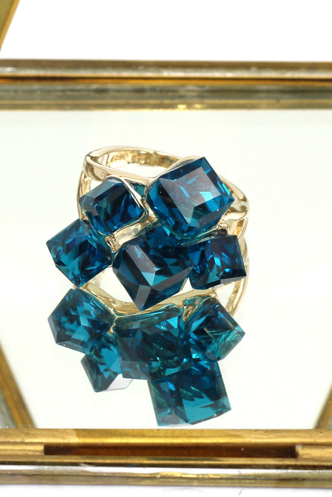 colorful square crystal golden ring