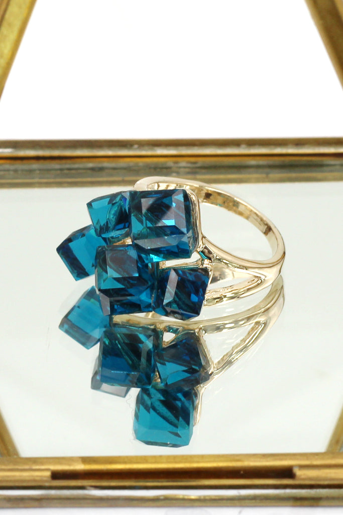 colorful square crystal golden ring