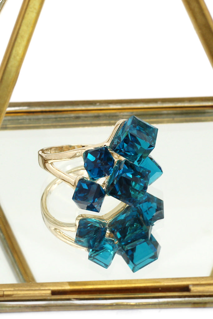 colorful square crystal golden ring