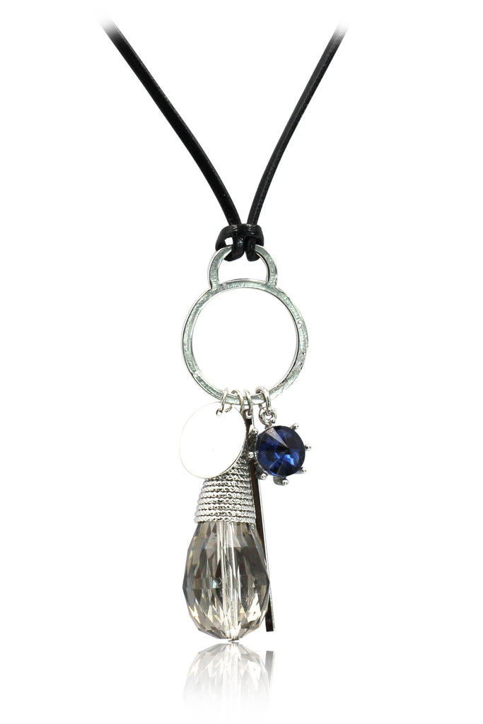 fashion gray crystal leather necklace