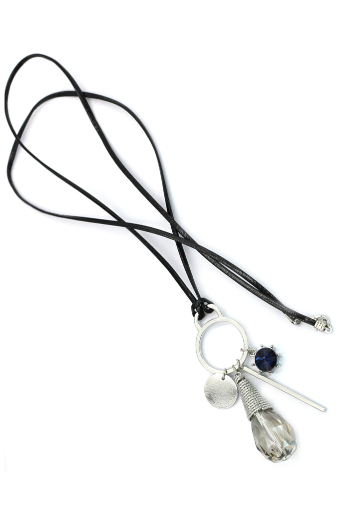 fashion gray crystal leather necklace