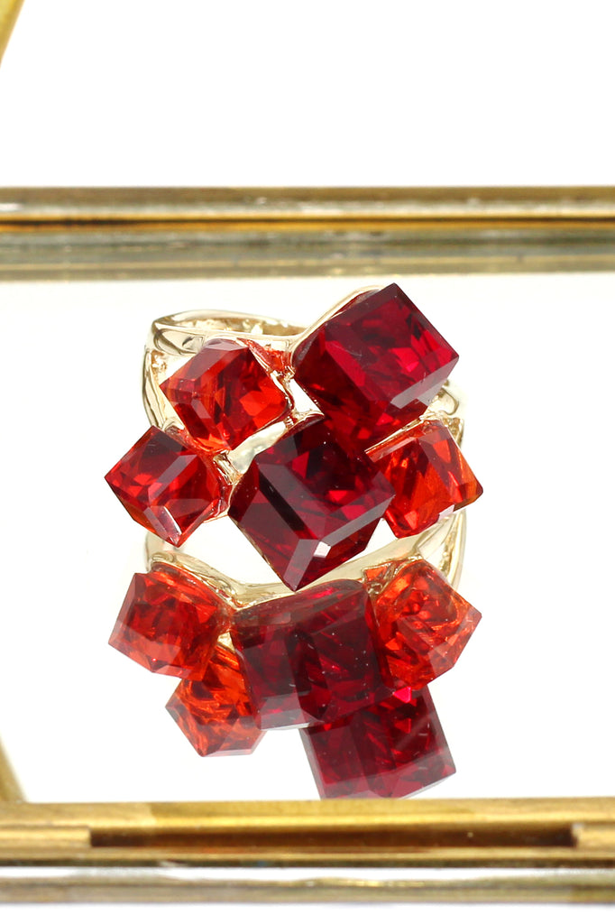 red square ring earrings crystal set