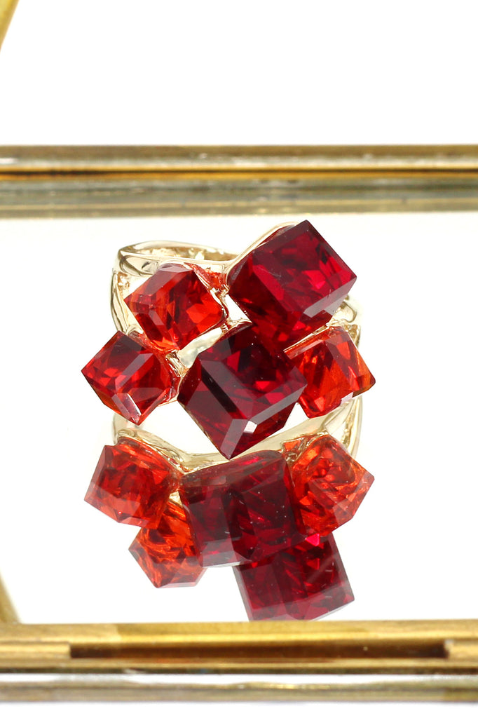 colorful square crystal golden ring