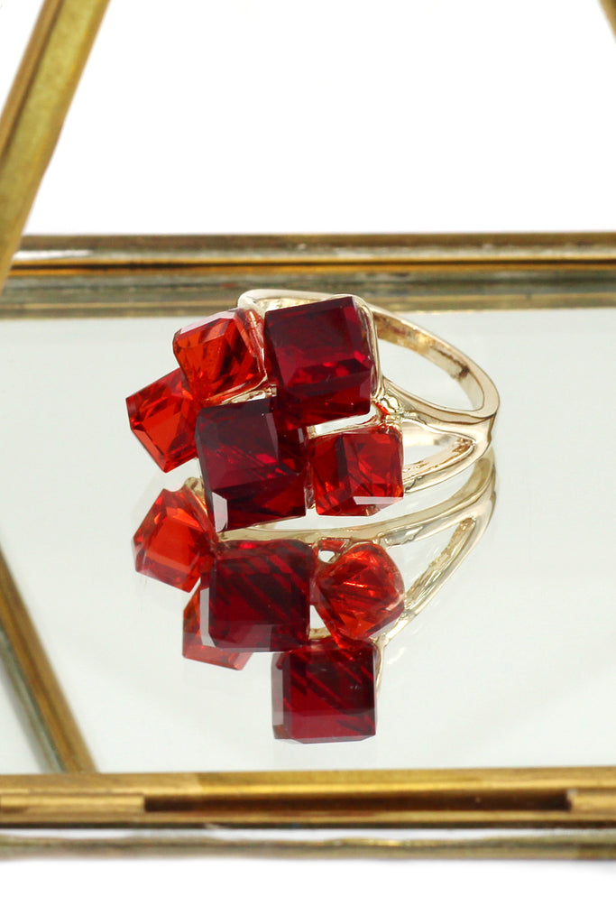 colorful square crystal golden ring