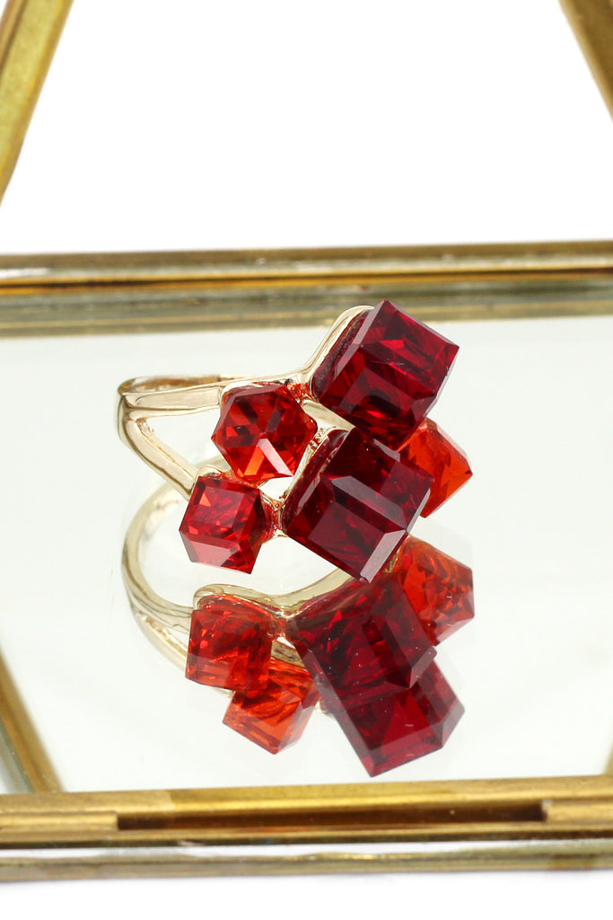 colorful square crystal golden ring