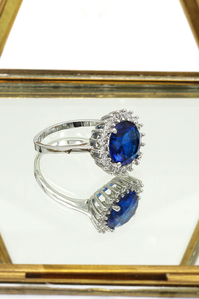 blue crystal silver ring