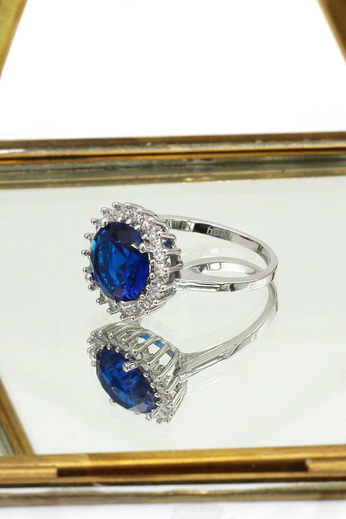 elegant dark blue crystal ring necklace set
