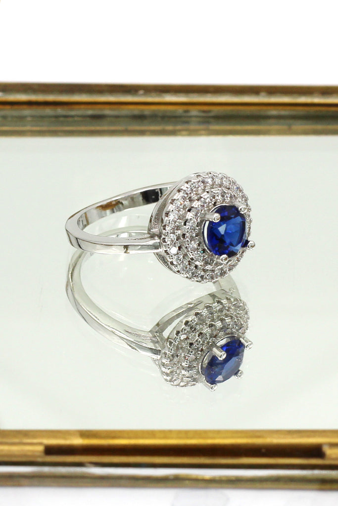 fashion blue crystal silver ring