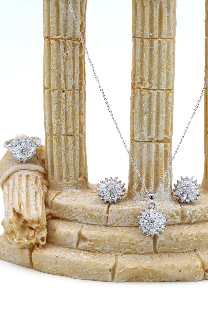 Shining crystal sun flower necklace earrings ring set