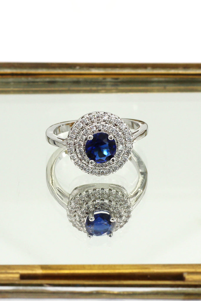 fashion blue crystal silver ring