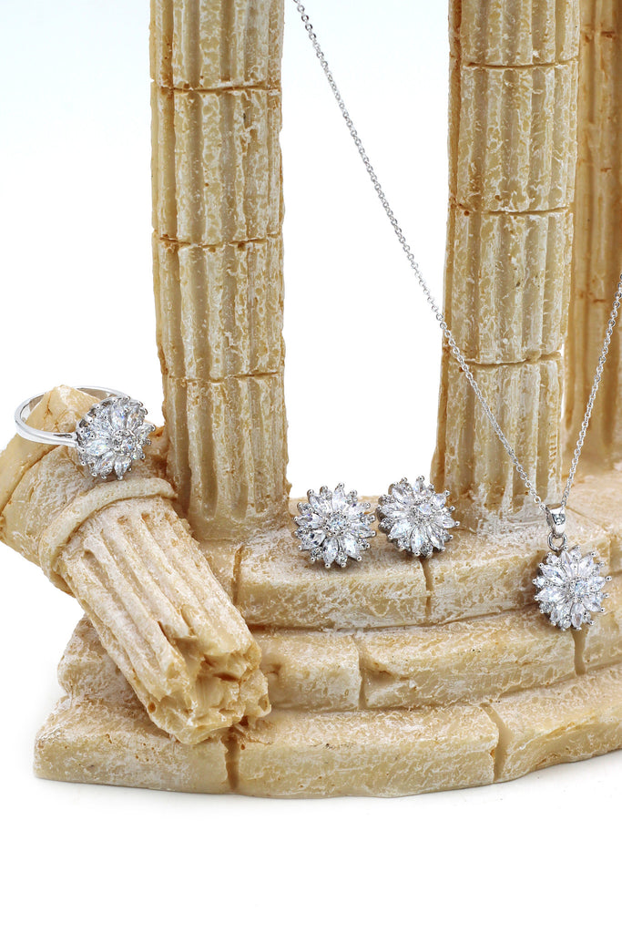 Shining crystal sun flower necklace earrings ring set