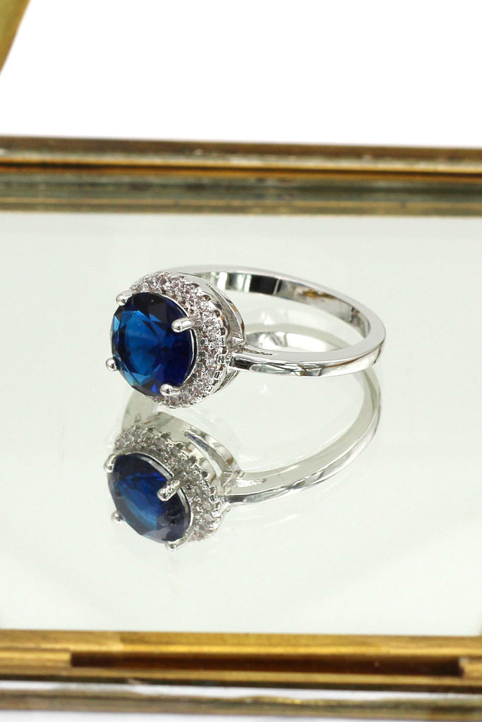 dark blue crystal ring necklace set