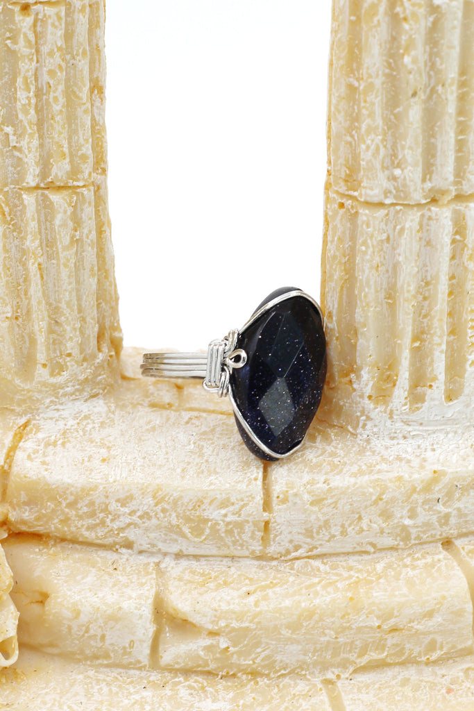 fashion starry sky natural stone silver ring