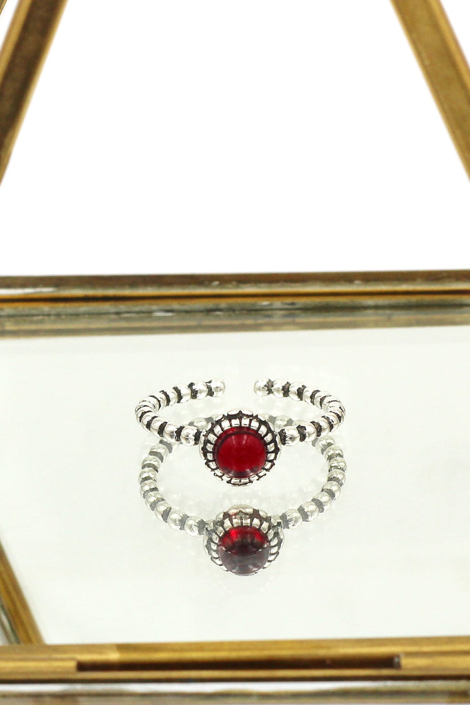 red small crystal open ring necklace set