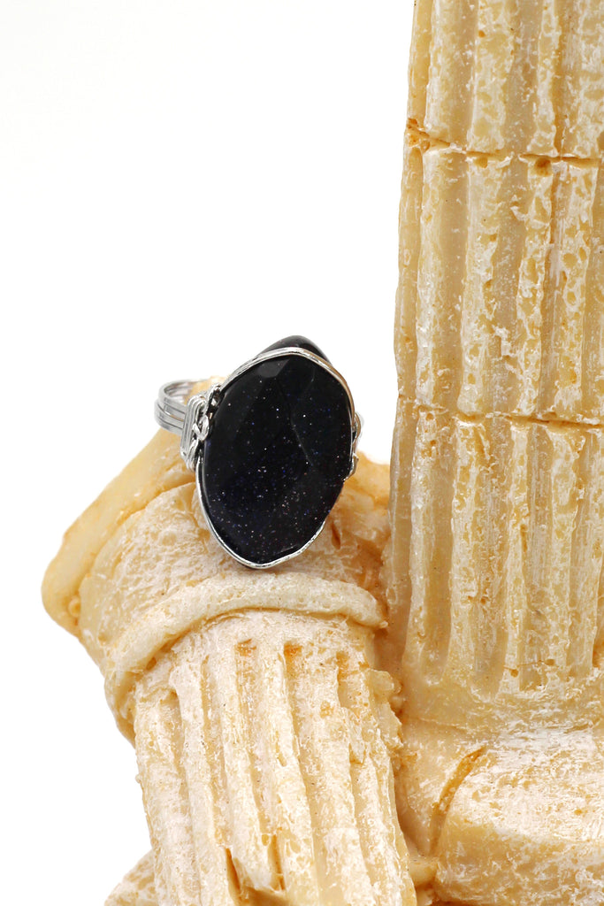 fashion starry sky natural stone silver ring