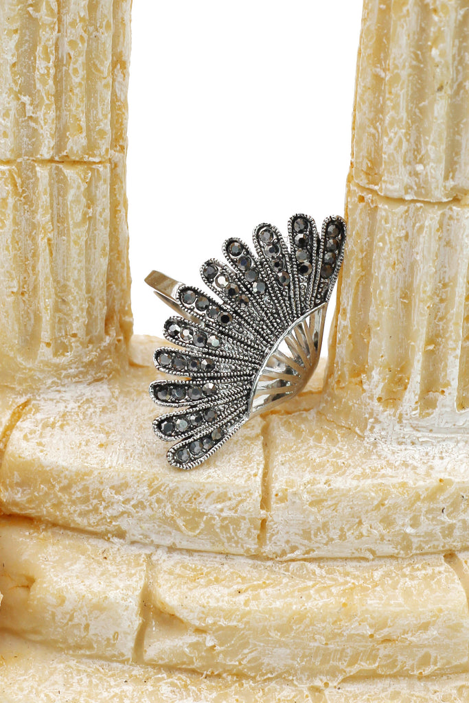 noble micro crystal fan silver ring