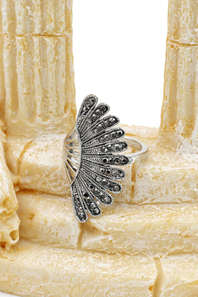 noble micro crystal fan silver ring