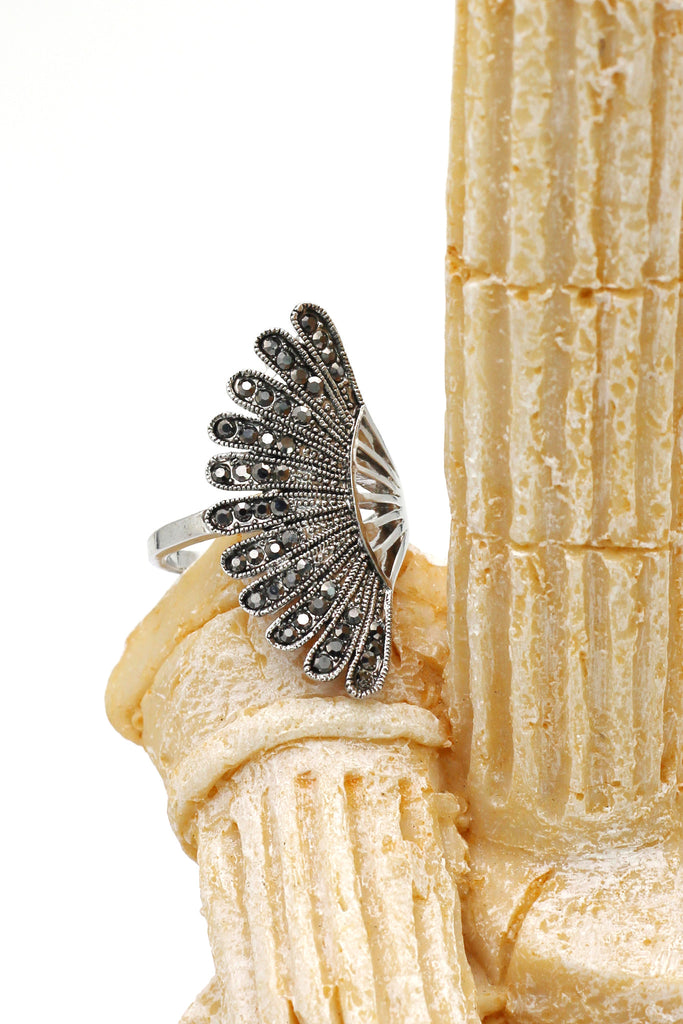 noble micro crystal fan silver ring