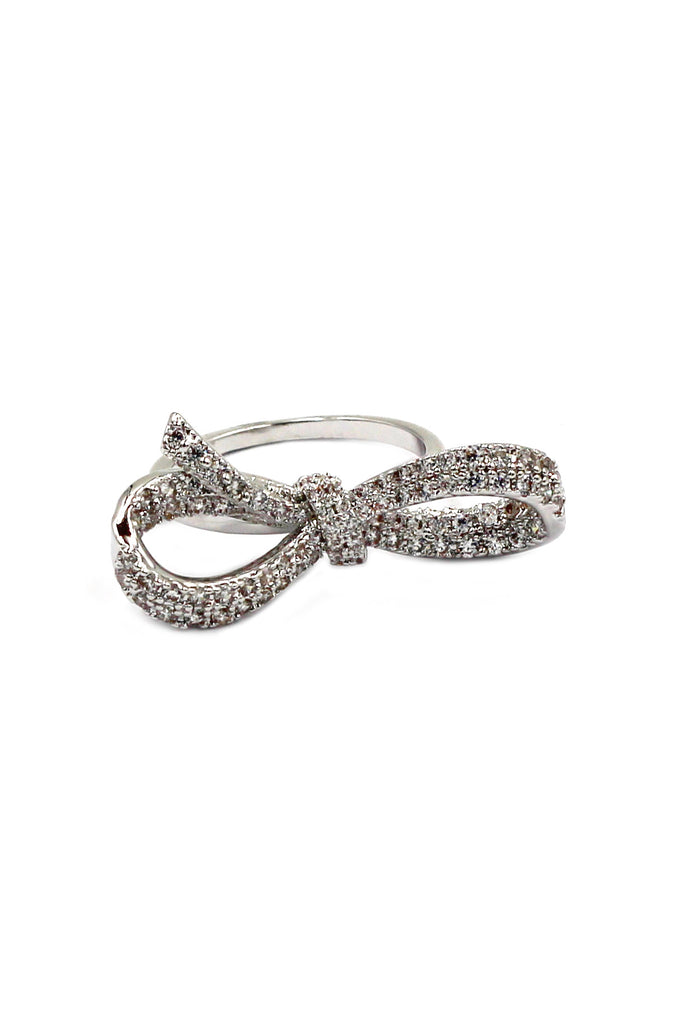 Fashion crystal ribbon knot silver necklace rings set