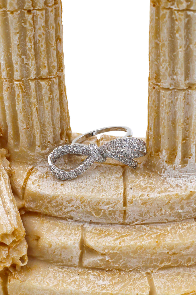 Fashion crystal ribbon knot silver necklace rings set