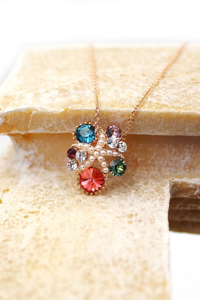 Fashion starfish crystal small pearl necklace