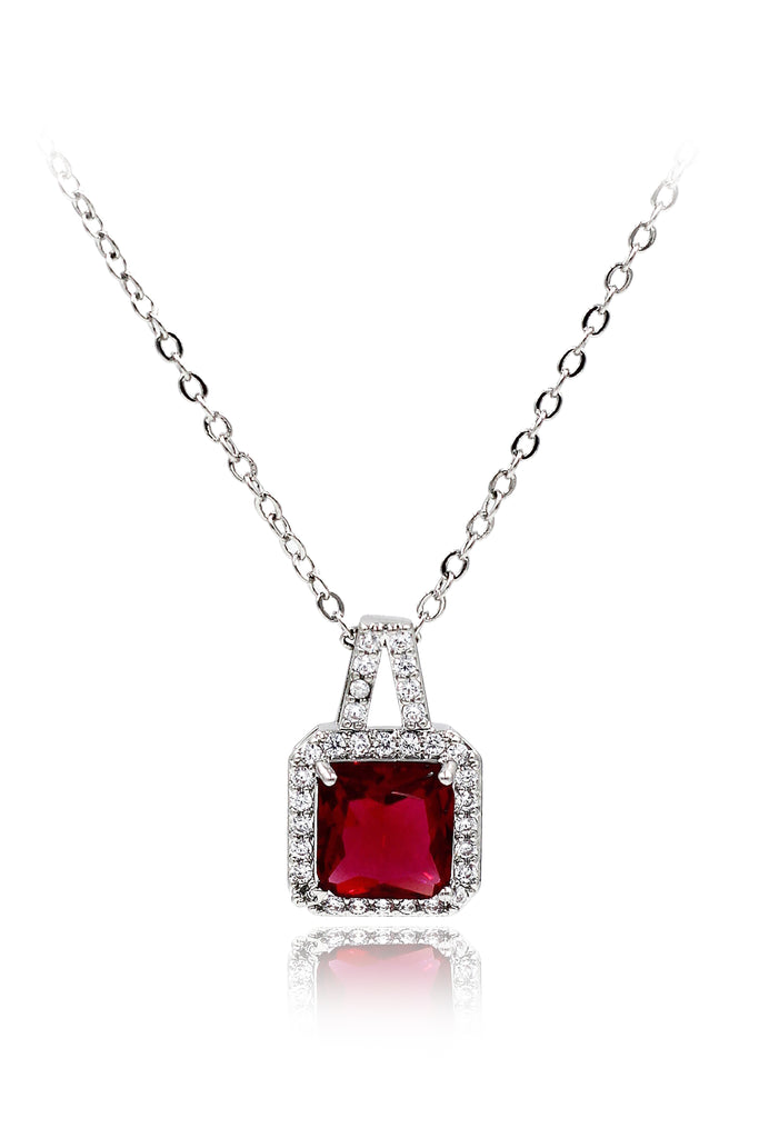 elegant square crystal pendant silver necklace
