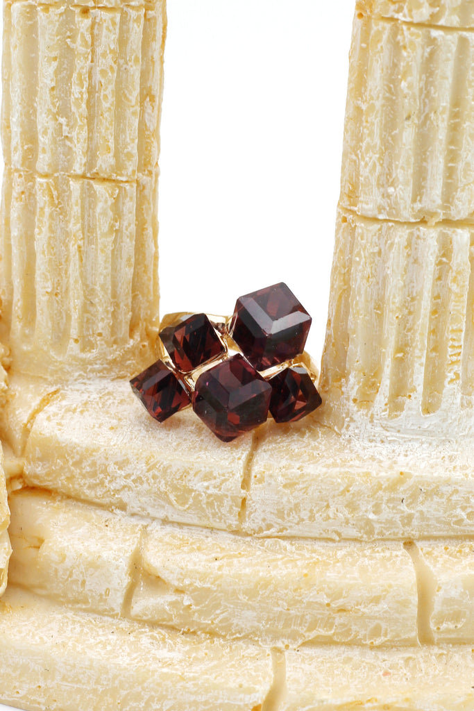 colorful square crystal golden ring