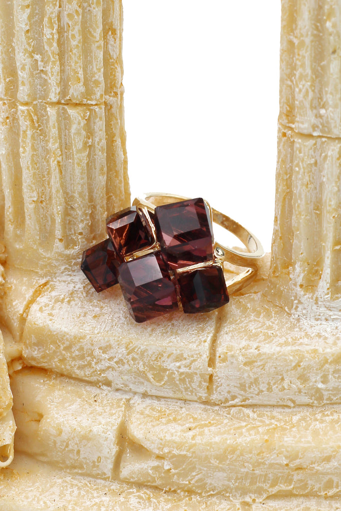 colorful square crystal golden ring