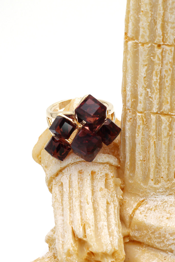 colorful square crystal golden ring