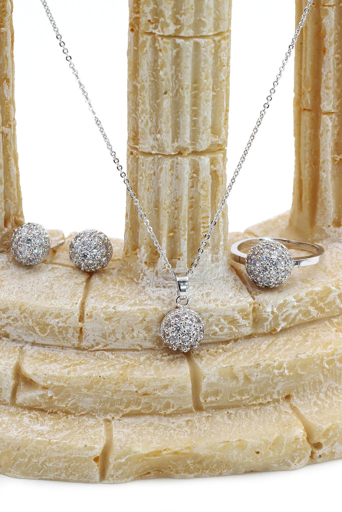 Small crystal hemisphere three-piece silver set