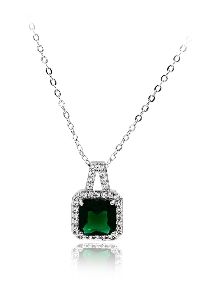 elegant square crystal pendant silver necklace