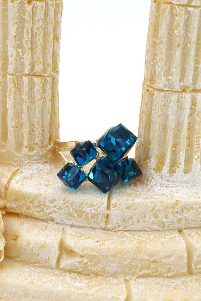 colorful square crystal golden ring