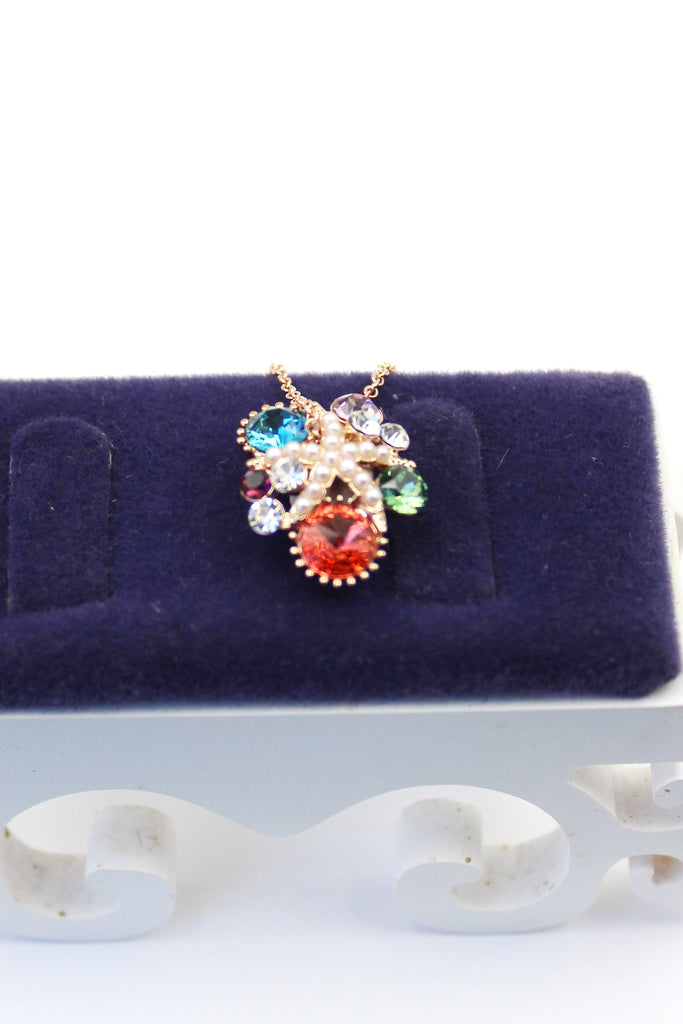 Starfish Crystal Small Pearl Necklace and Earrings Set