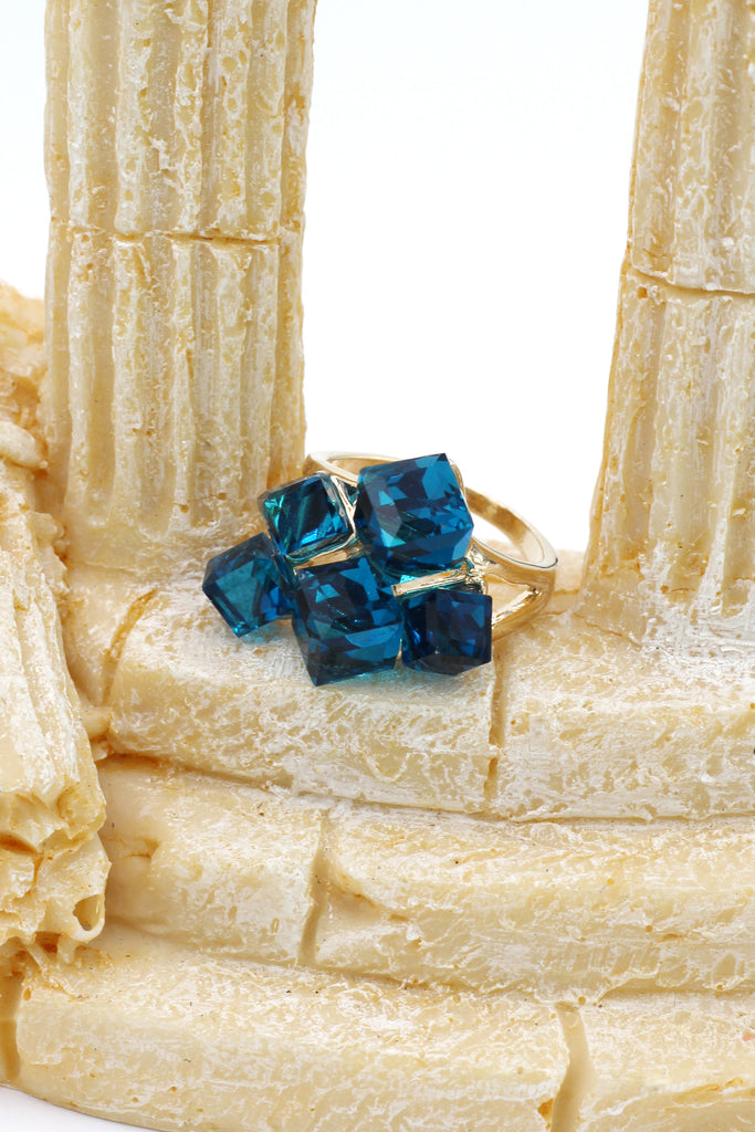 colorful square crystal golden ring