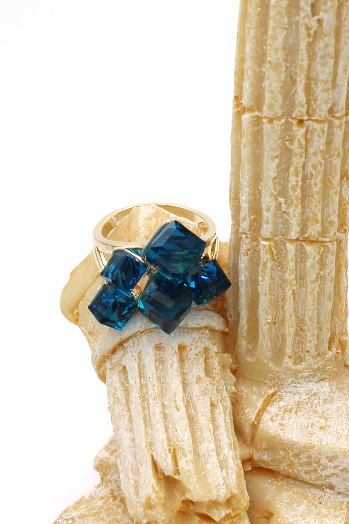 colorful square crystal golden ring