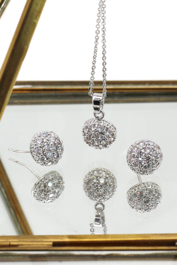 Small crystal hemisphere three-piece silver set