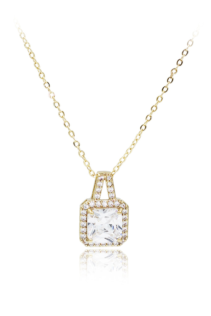 elegant square crystal pendant gold necklace