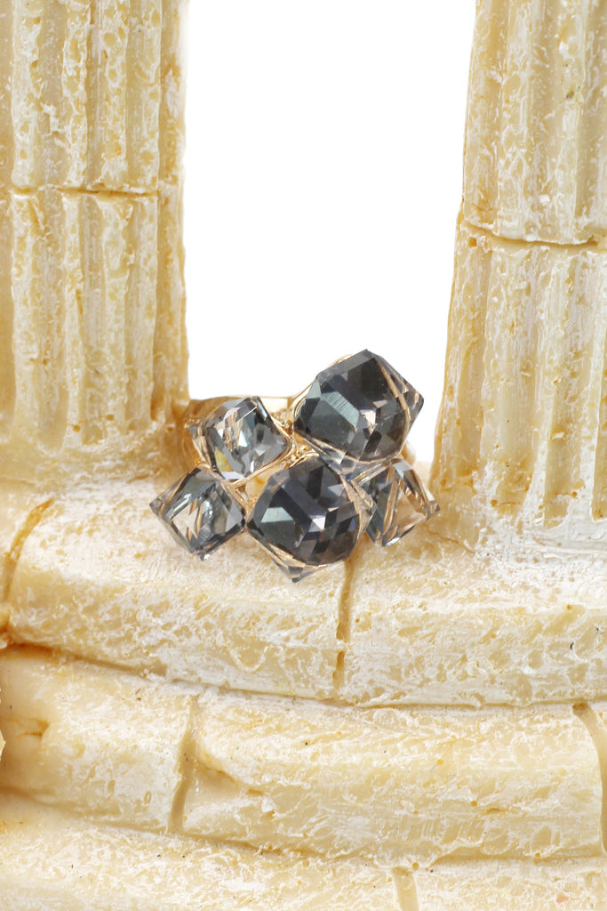 noble color square crystal golden ring