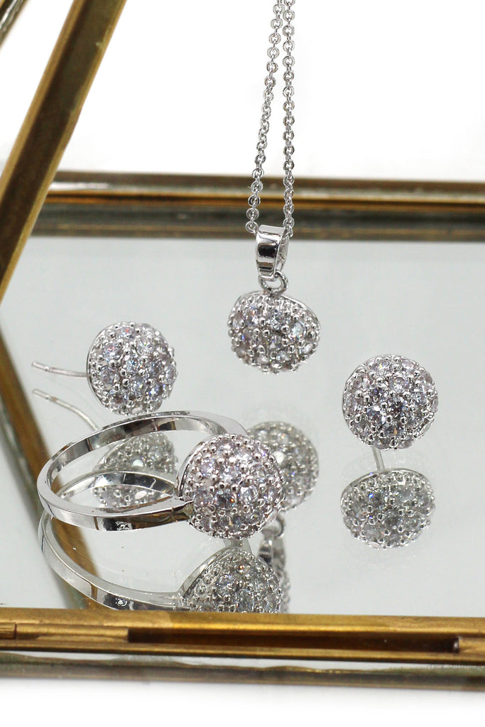 Small crystal hemisphere three-piece silver set