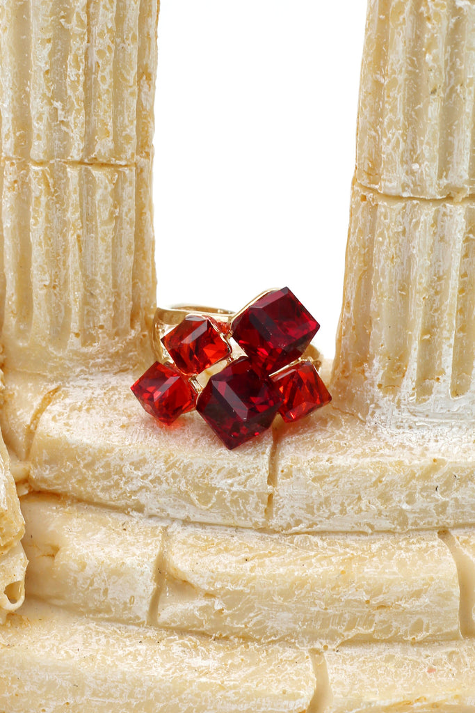 colorful square crystal golden ring