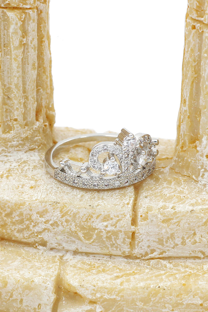 Silver Crystal Crown Ring