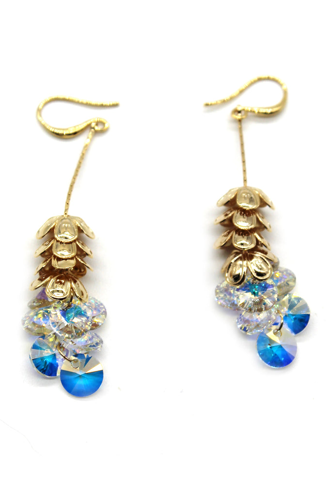 elegant stacked layers flowers swarovski crystal earrings