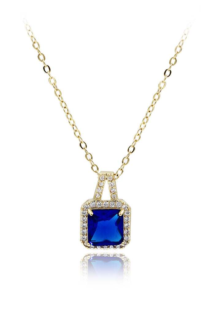 elegant square crystal pendant gold necklace